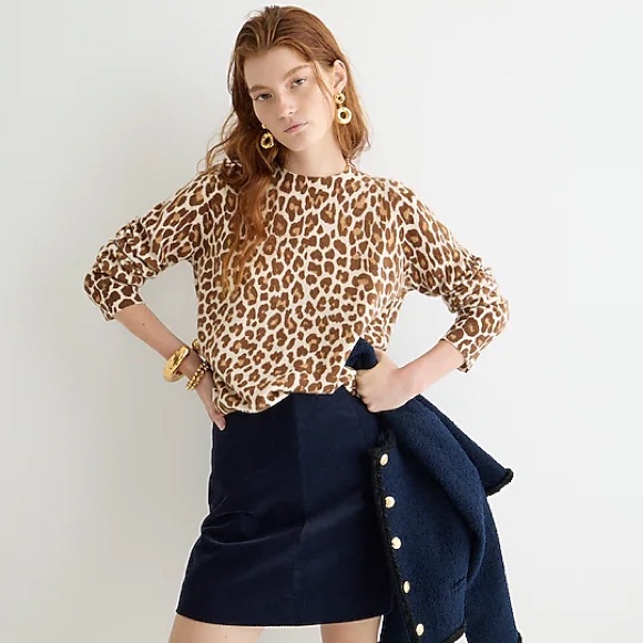 NWT JCrew Cashmere classic-fit crewneck sweater in leopard print